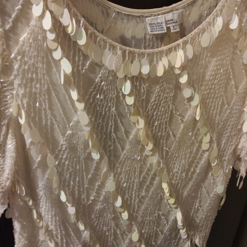 100 % Silk Blouse with Hand Beaded sequins